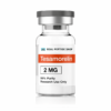 Tesamorelin 2mg peptide vial labeled Real Peptide Shop with 99% purity for research use